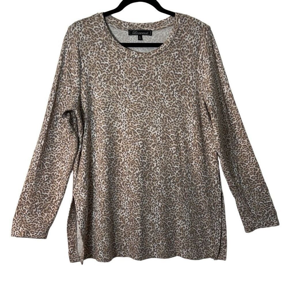 Loramendi leopard print pullover sweater with side vents XL
